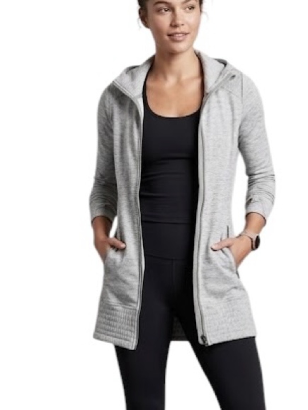 Athleta Heather  Grey Zip Hoodie Jacket long